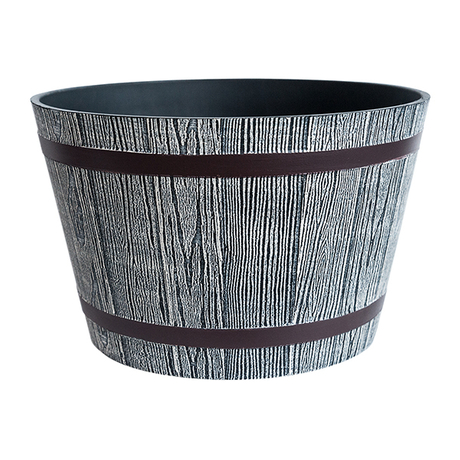 Outdoor Garden Wood Effect Plastic Barrel Planter
