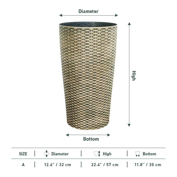 Tall Rattan Effect Resin Floor Plant Pot