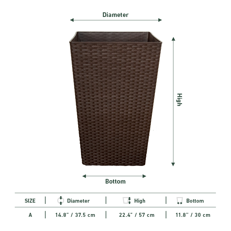 Tall Square Large Rattan Effect Pots for Plants