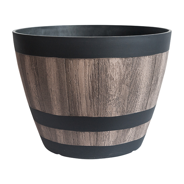 Round Wooden Finish Barrel Plastic Planter Pots