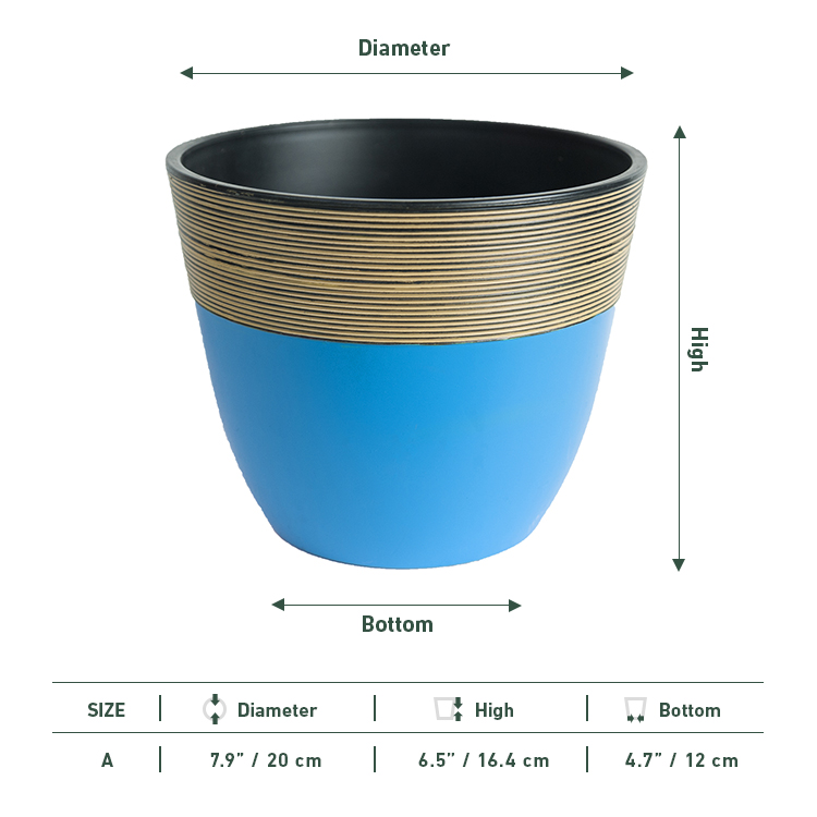 20cm Indoor Wood Grain Ceramic Effect Plastic Planter