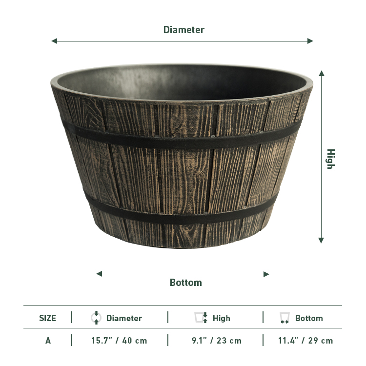 Large Plastic Wood Effect Barrel Pots for Plants