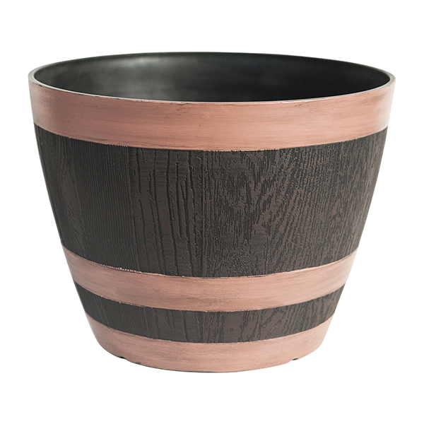 Outdoor Plastic Half Barrel Wood Decorative Pot