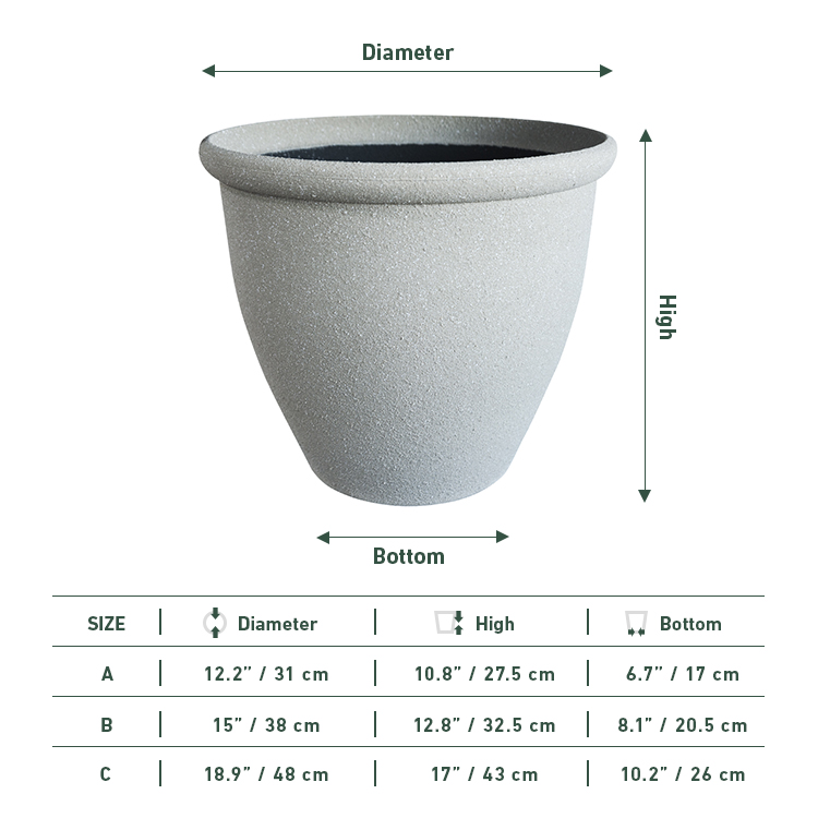 Plastic Cement Effect Round Tapered Flower Pot