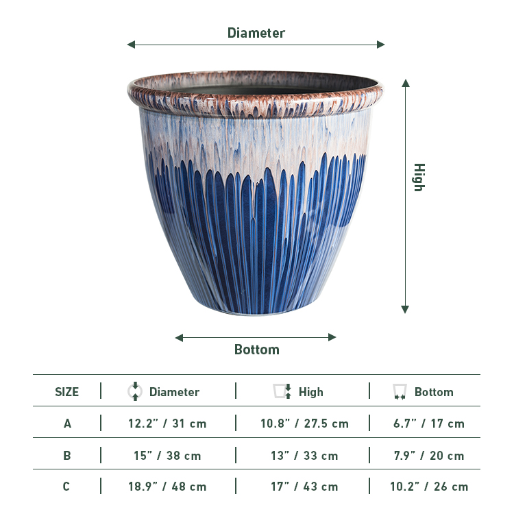 Large Glazed Plastic Ceramic Planter Flower Pot